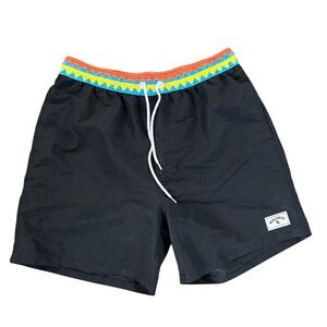 Men’s Black & Orange Swim Trunks Quick-Drying Size Large Quick Dry Stretch Waist